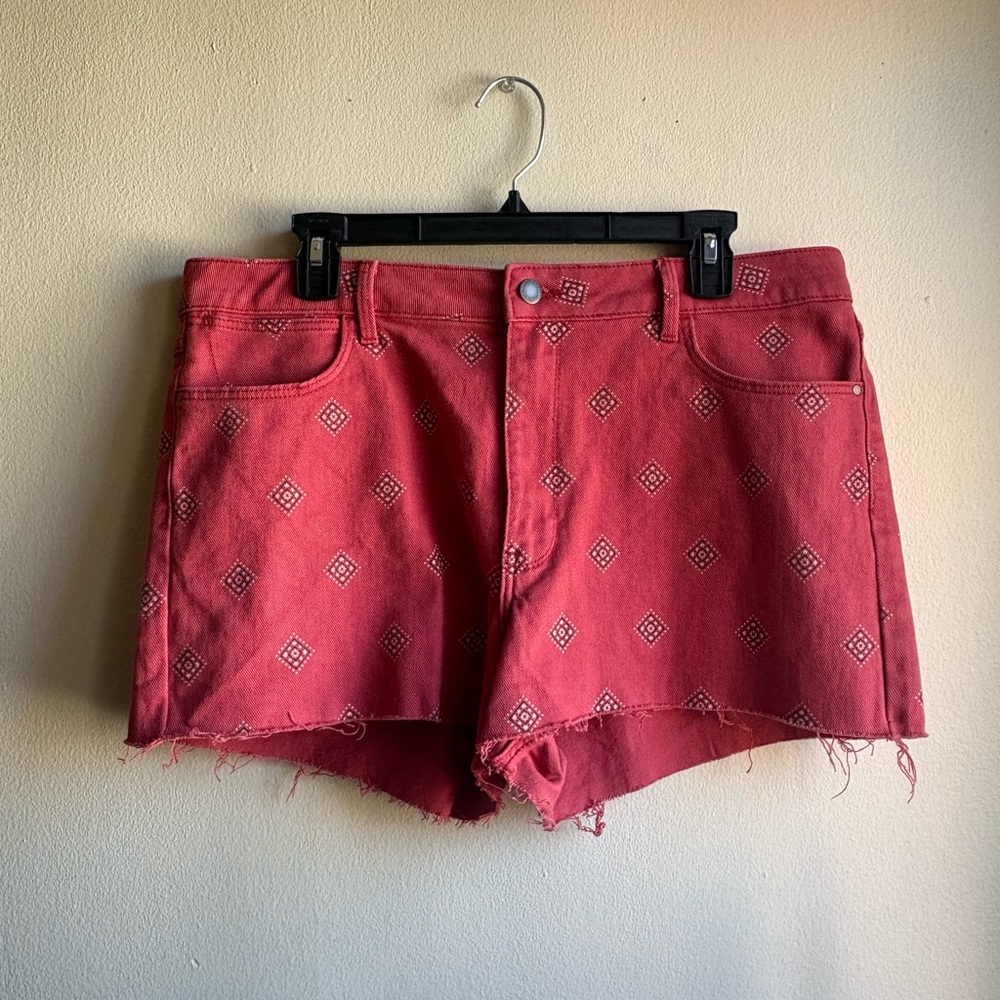 Wrangler Red Printed High-Rise Cutoff Denim Shorts